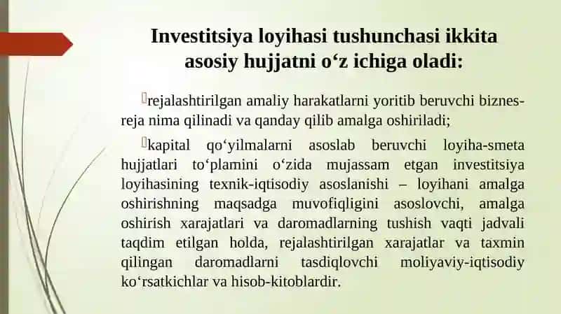 Investitsiyaloyihalarini moliyalashtirishning mazmuni va mohiyati 4