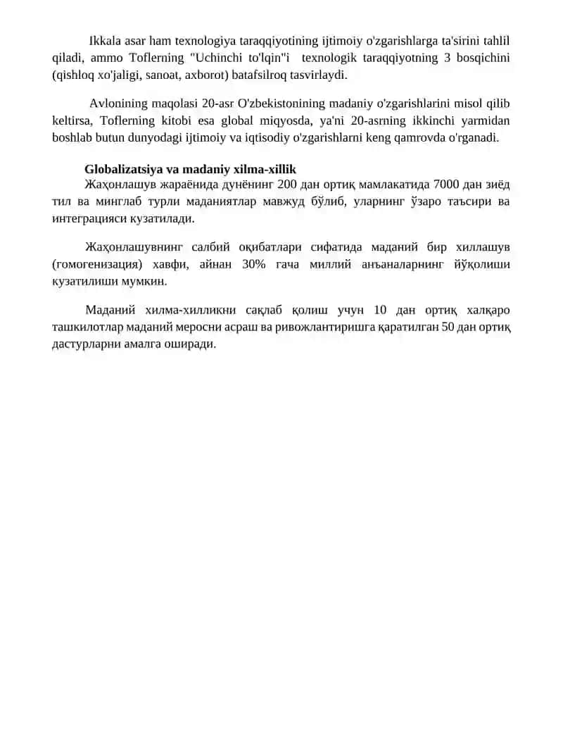 Avloniyning "Madaniyat to'lqinlari " maqolasi va E.Tofflerning "Uchinchi to'lqin " asari 4