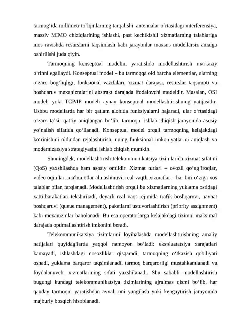 TELEKOMMUNIKATSIYA TIZIMLARINI LOYIHALASHDA MODELLASHTIRISHNI QO‘LLASH VA UNING O‘RNI 4