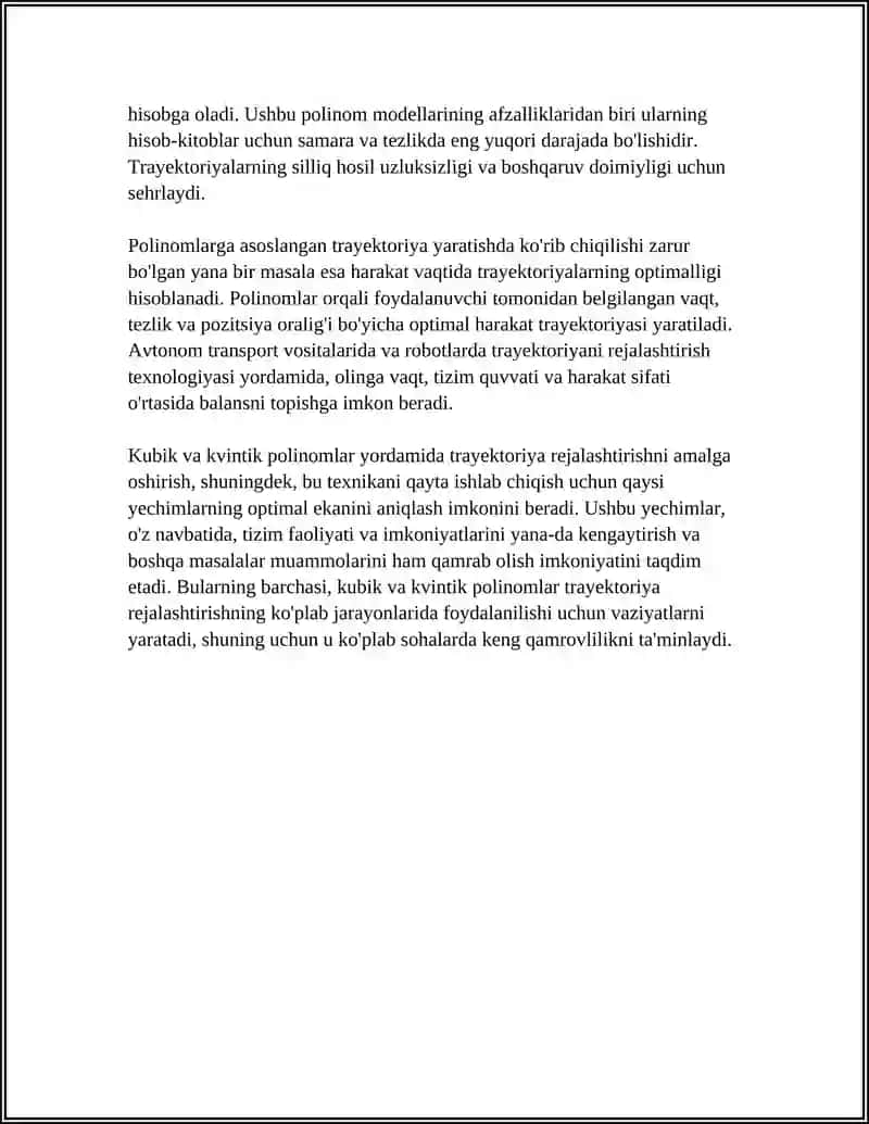 TRAYEKTORIYA REJALASHTIRISH: POLINOMLAR, SPLAYNLAR VA VAQTNI OPTIMALLASHTIRISH 4