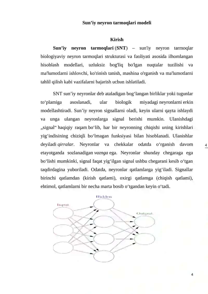 Sun’iy neyron tarmoqlari modeli 4