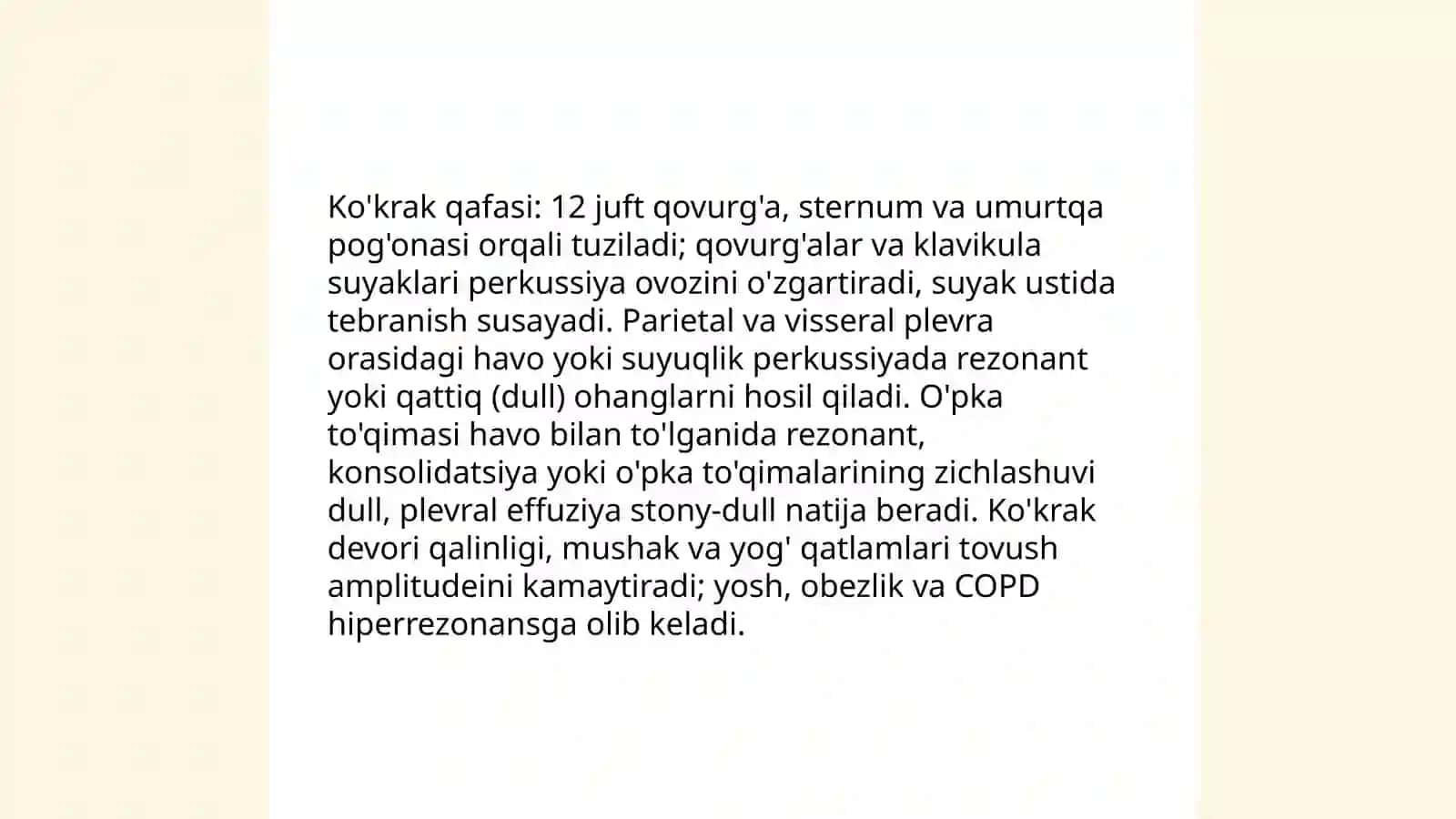 Perkussiya haqida tushuncha. Ko'krak qafasi perkussiyasi 4