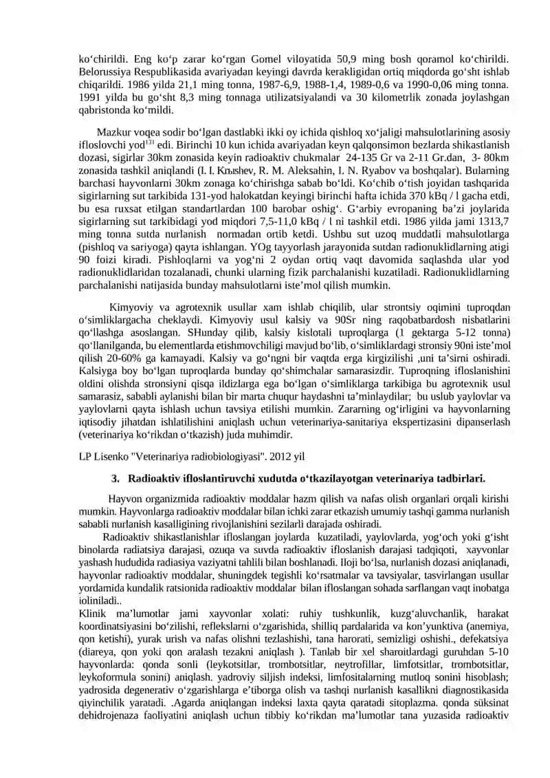 Radioaktiv ifloslangan hududlarda o’tkaziladigan veterinariya tadbirlar 4