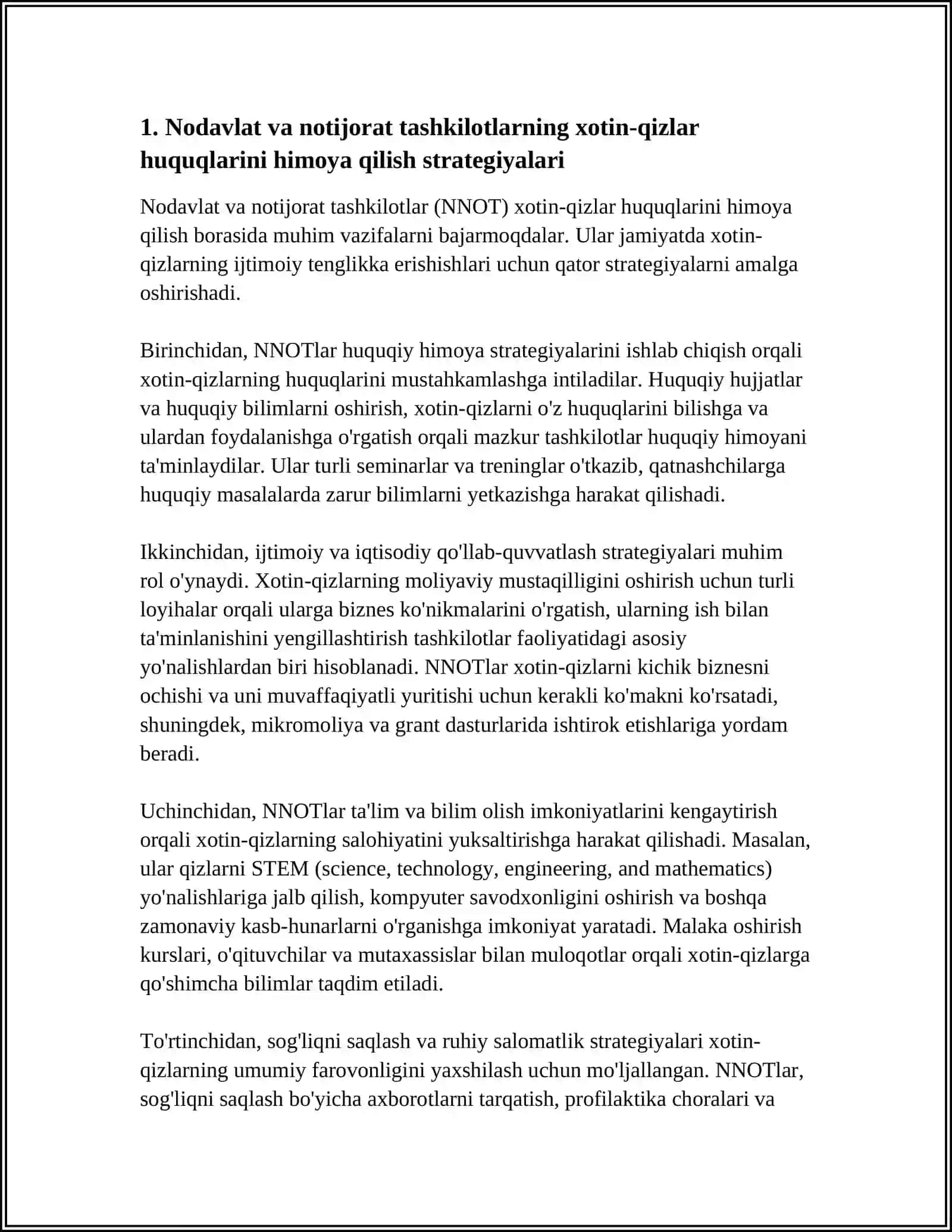 NODAVLAT VA NOTIJORAT TASHKILOTLARNING ISHTIMOYI GENUINELY TENGLIK HOTIN QIZLARGA BO'LGAN MUNOSABAT 4