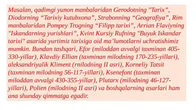 Yunon va Rim Manbalarida O'lkamiz Tarixi 4