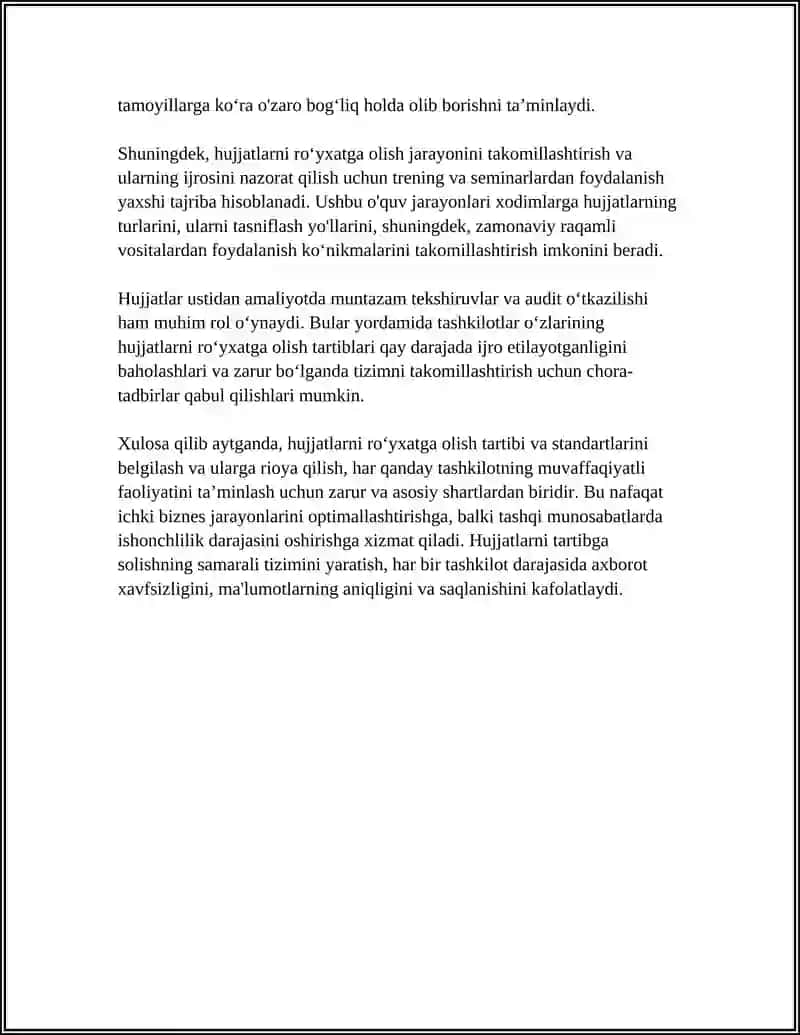 HUJJATLARNI ROʻYXATGA OLISH IJROSINI NAZORAT QILISH VA TIZIMLASHTIRISH 4