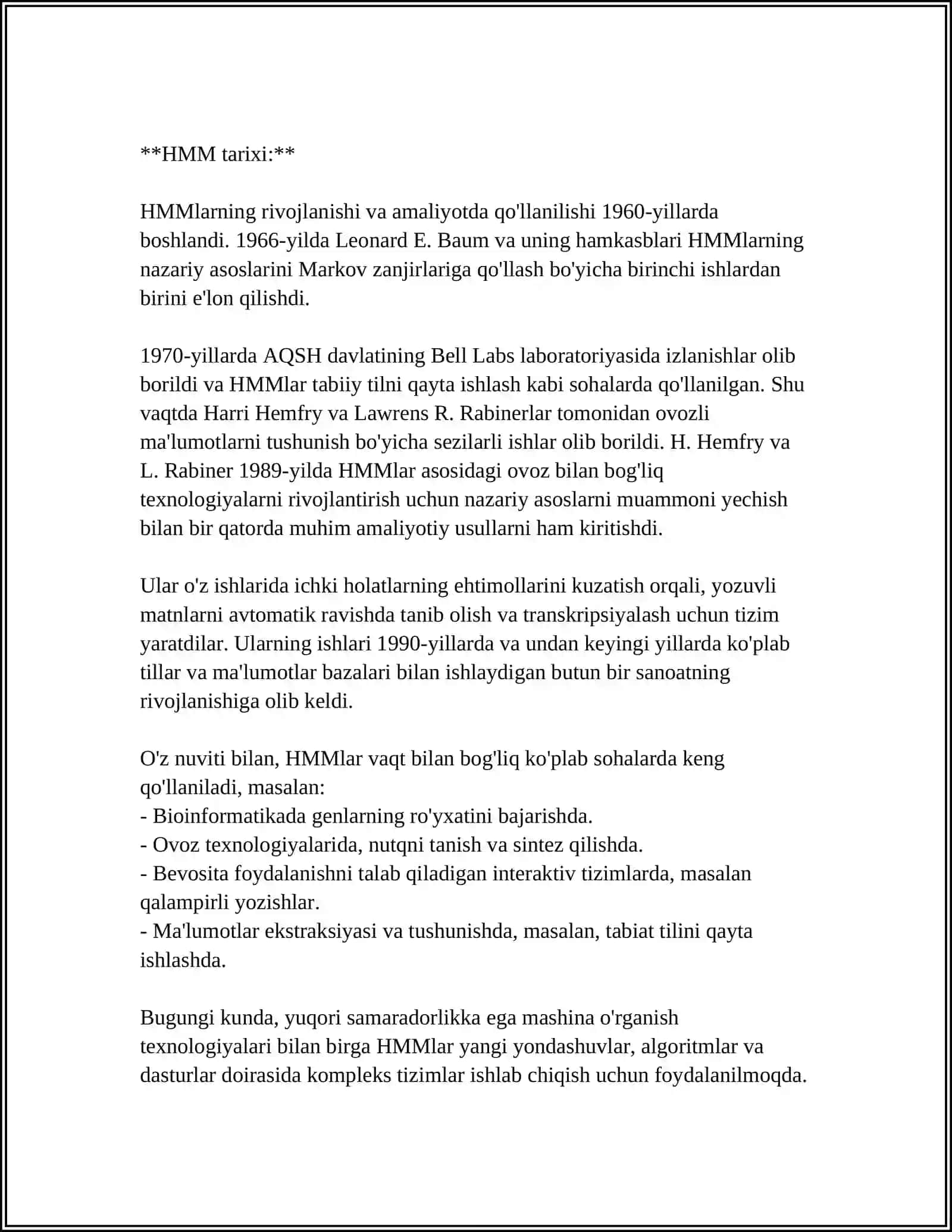 HMM (GIDDIN MARKOV MODELI): NUTQNI TANISHDA HMM MODELLARINI QO'LLASH 4