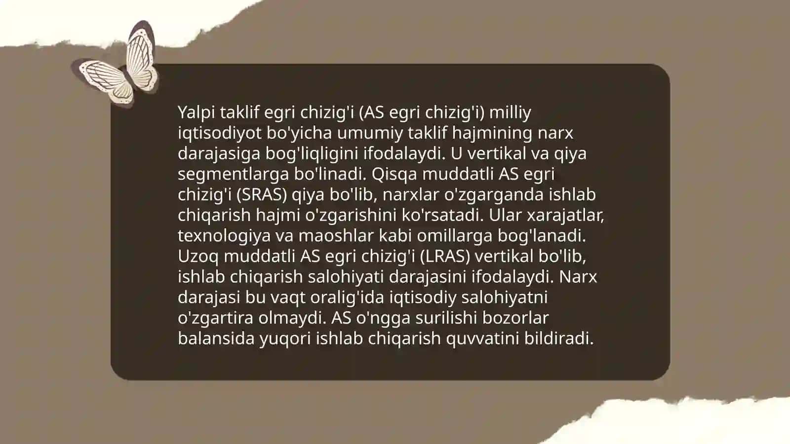 Yalpi taklif grafigi va omillari.AD-AS modelida makroiqtisodiyot muvozanat 4