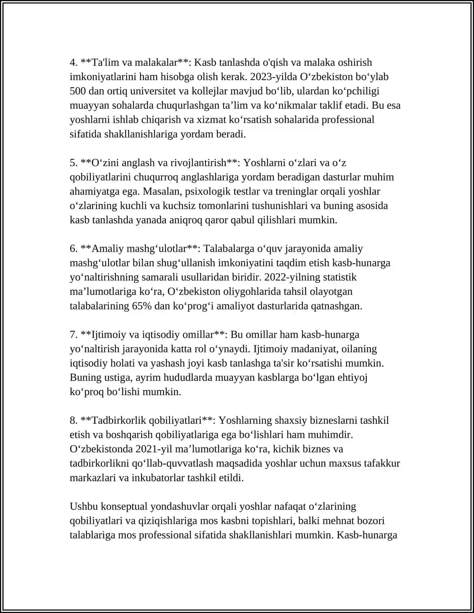 KASB-HUNARGA YO‘NALTIRISHNING ASOSIY KONSEPTUAL YONDASHUVLARI 4