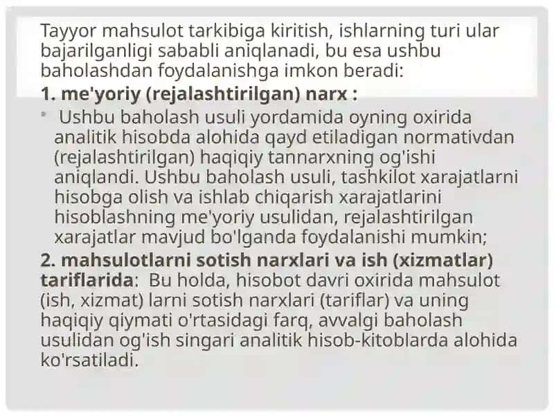 Tayyormahsulotvauningsotilishinihisobgaolish 4