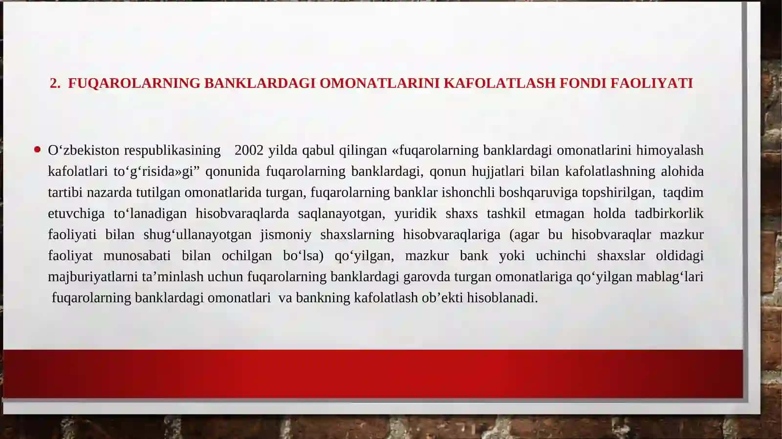 AHOLI OMONATLARI VA ULAR BO‘YICHA BANK-FONDLARNING MAJBURIYATLARI VA KAFOLATLARI: MAHALLIY VA XORIJIY AMALIYOT 4