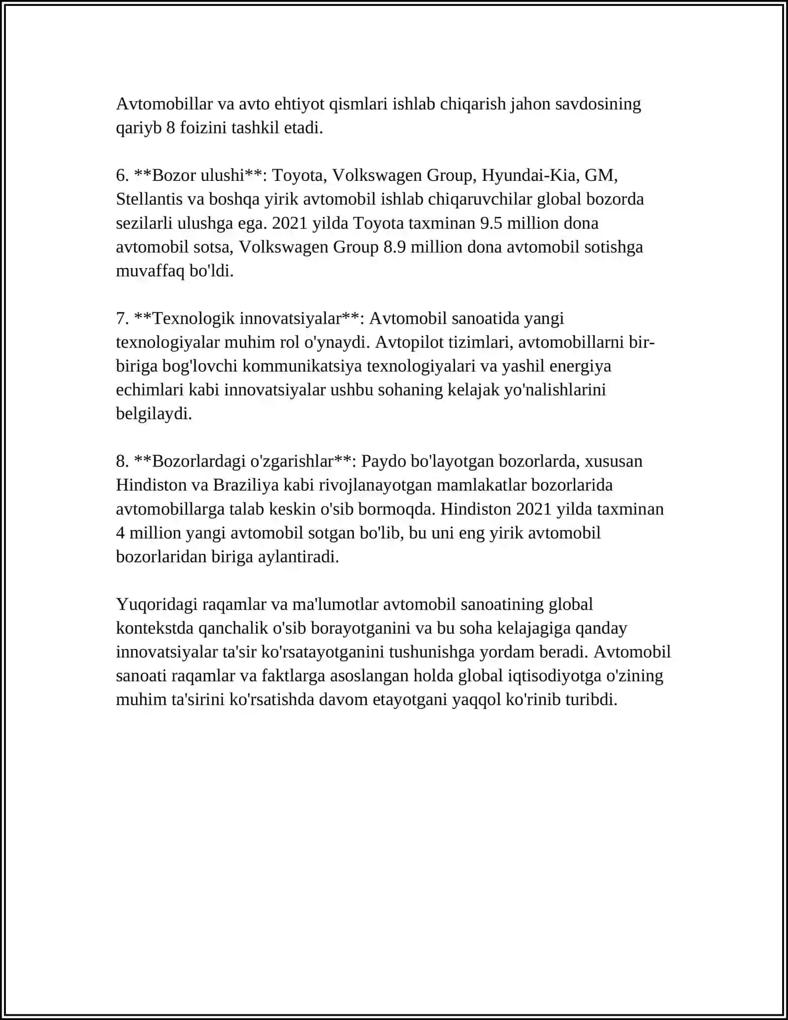 O'ZBEKISTON RESPUBLIKASIDA AVTOMOBILLASHTIRISH VA YO'L TARMOQLARINING O'SISH KO'RSATGICHI 4