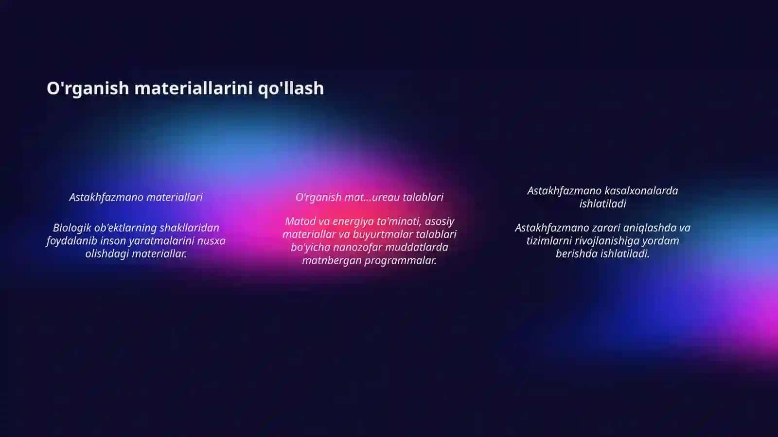 Biomimetik materiallar dizayni:tabiiy tuzilmalar va jarayonlarda ilhomlangan o'rganish materiallari 4