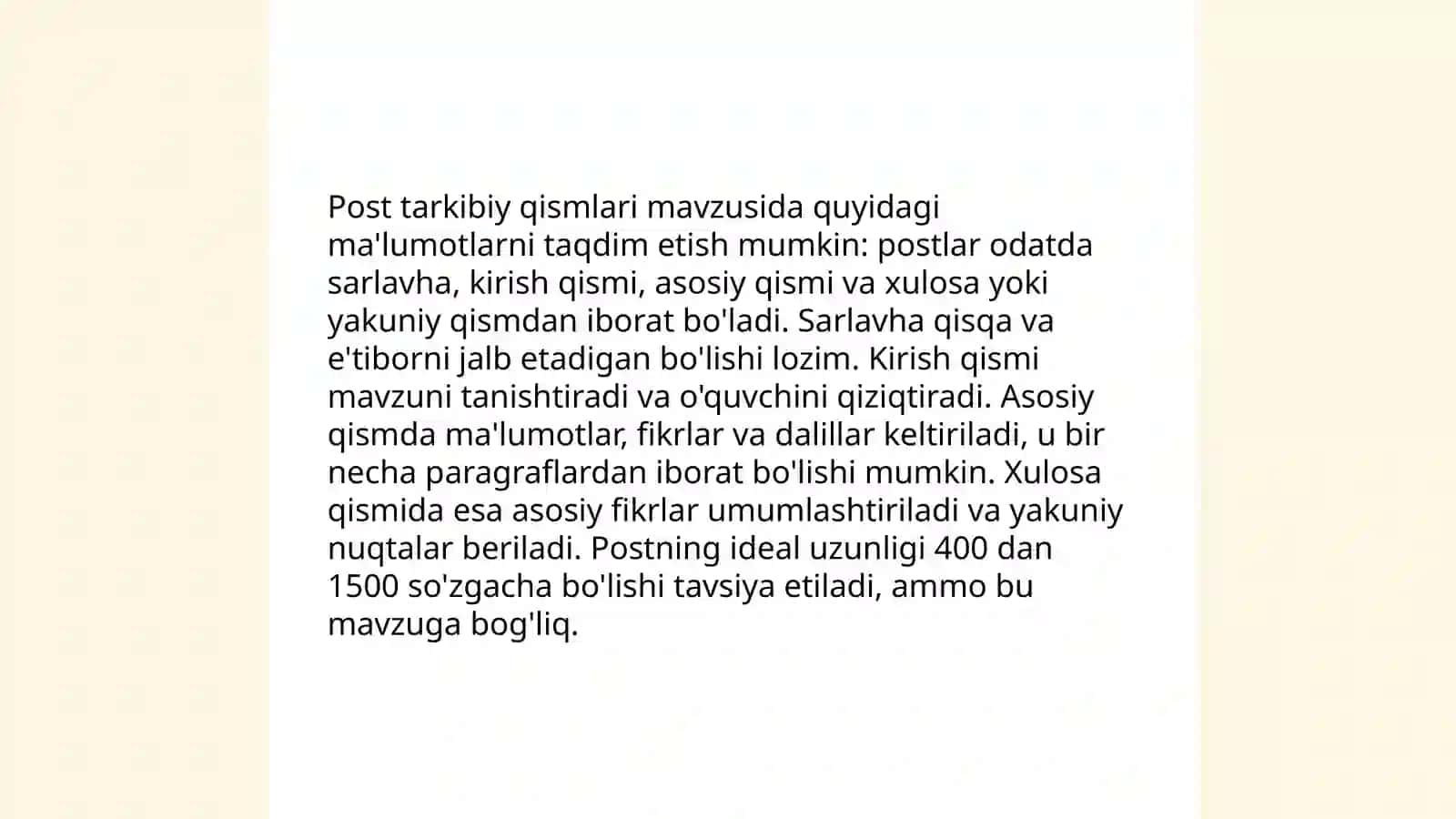 Post haqida asosiy ma'lumotlar 4