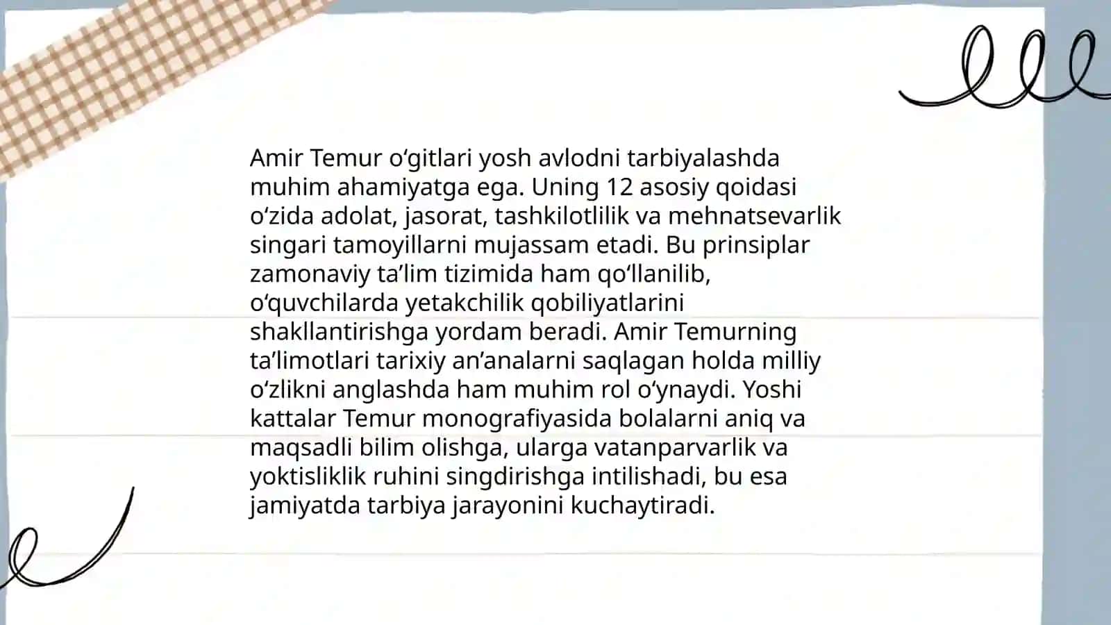 Amir temur o’gitlarining tarbiyaviy ahamiyati 4