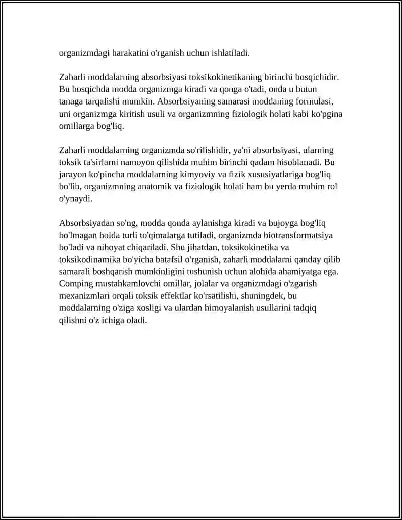 ZAHARLI MODDALARNING TOKSIKOKINETIKA VA TOKSIKODINAMIKASI 4