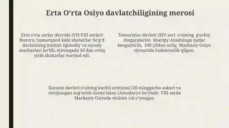 Erta Oʻrta Osiyo Davlatlarining Siyosiy Tuzuimi 4