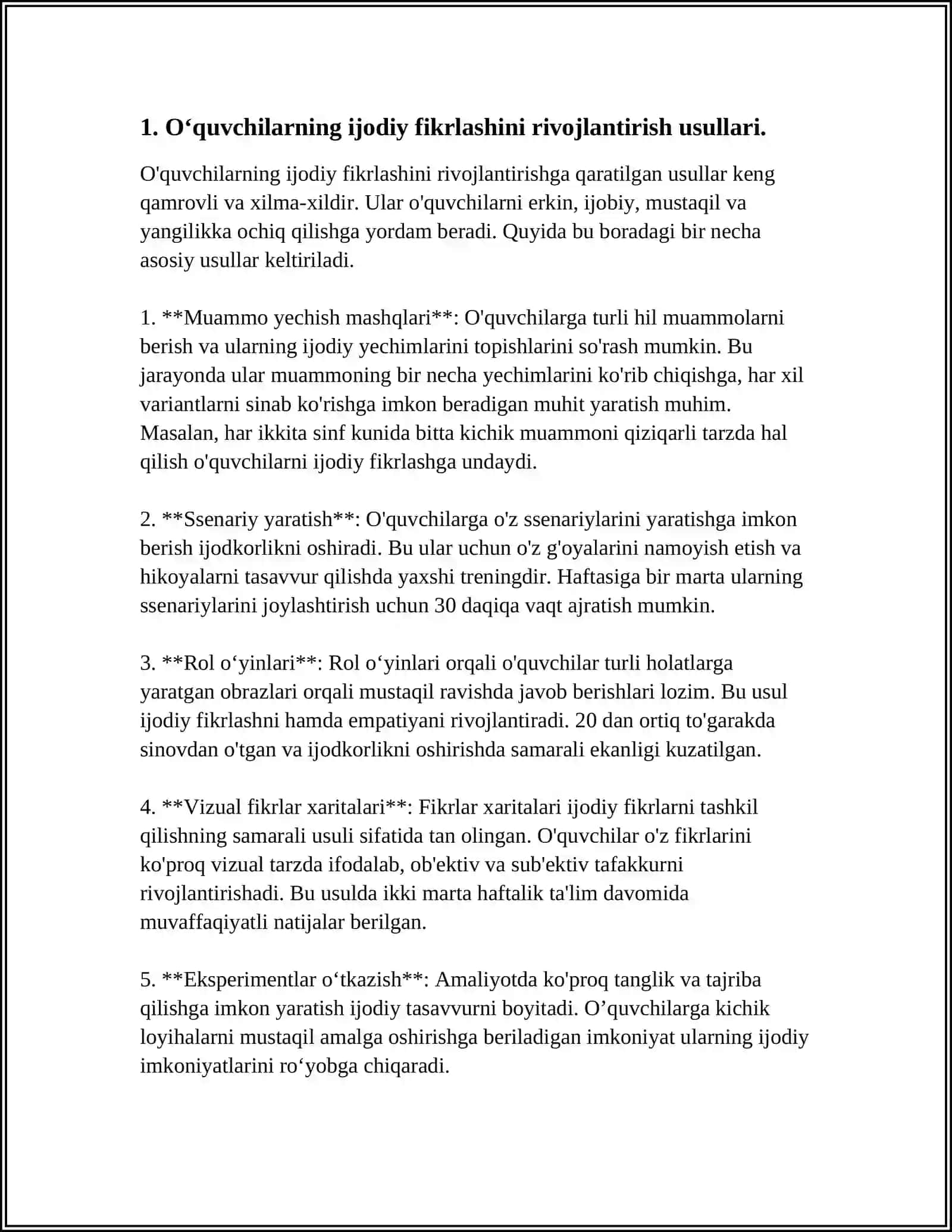 O‘QUVCHILARNI IJODKORLIK QOBILIYATLARINI RIVOJLANTIRISH ORQALI KASB-HUNARGA YO‘NALTIRISH 4