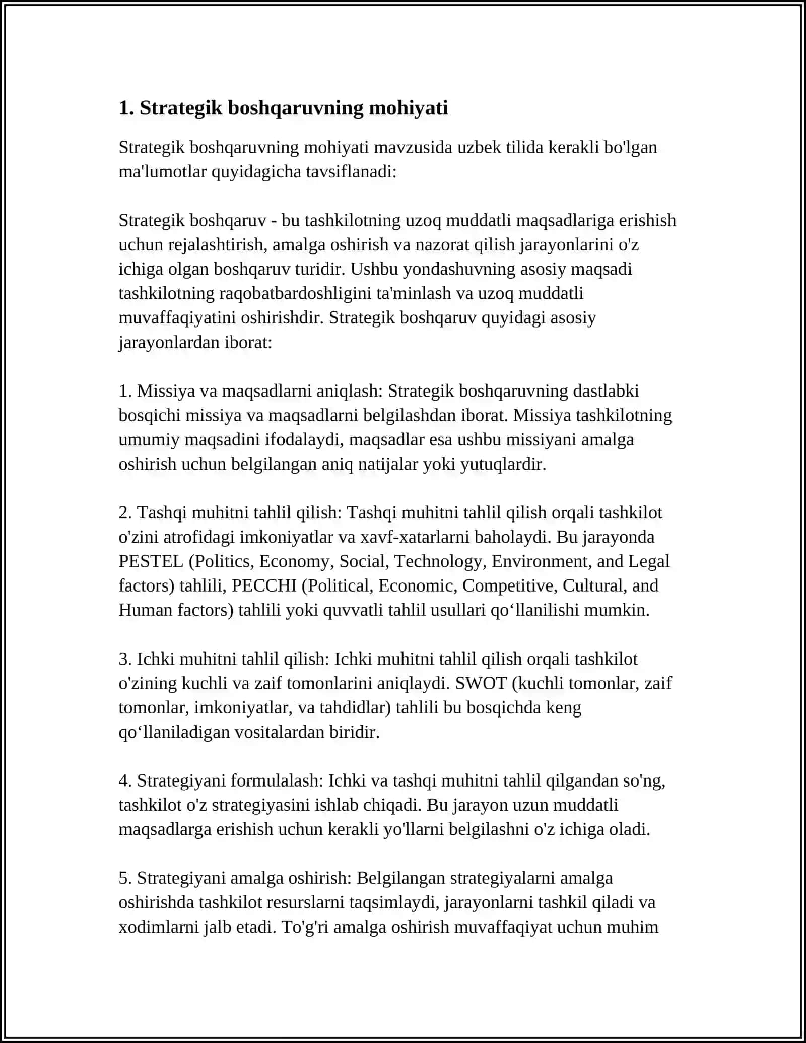 BIZNES BOSHQARISH MADANIYATI.KORXONANI STRATEGIK BOSHQARISHDA RAHBARNING ROLI VA FUNKSIYALARI 4
