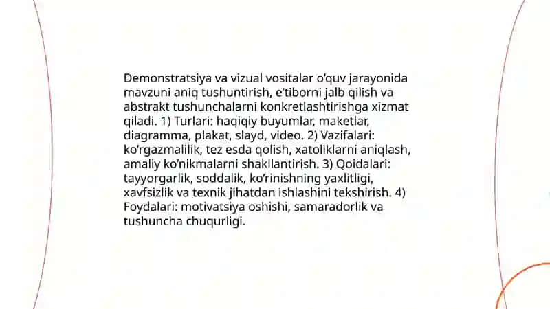 O’quv mashg’ulotlari o’tkazishning vosita va usullari 4