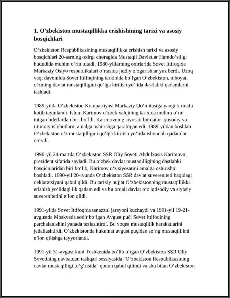 O'zbekiston Respublikasining Mustaqilikka Erishishi 4