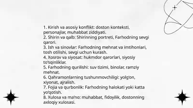 "Farhod va Shirin" dostonining boblar bo'yicha tasnifi 4