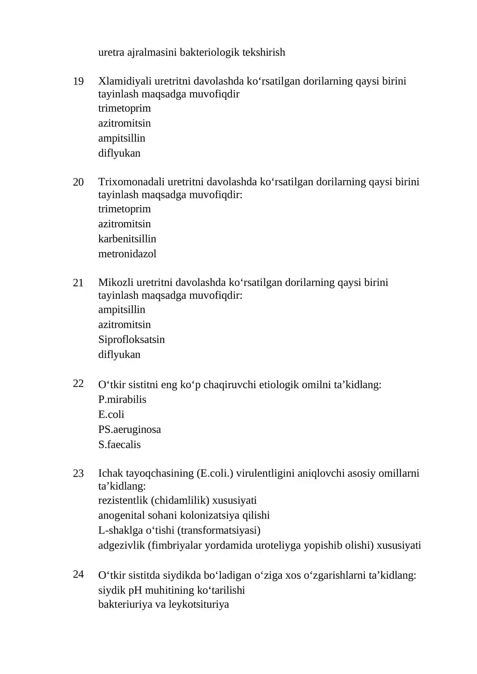Argos test savollari javoblari bilan Urologiya 4
