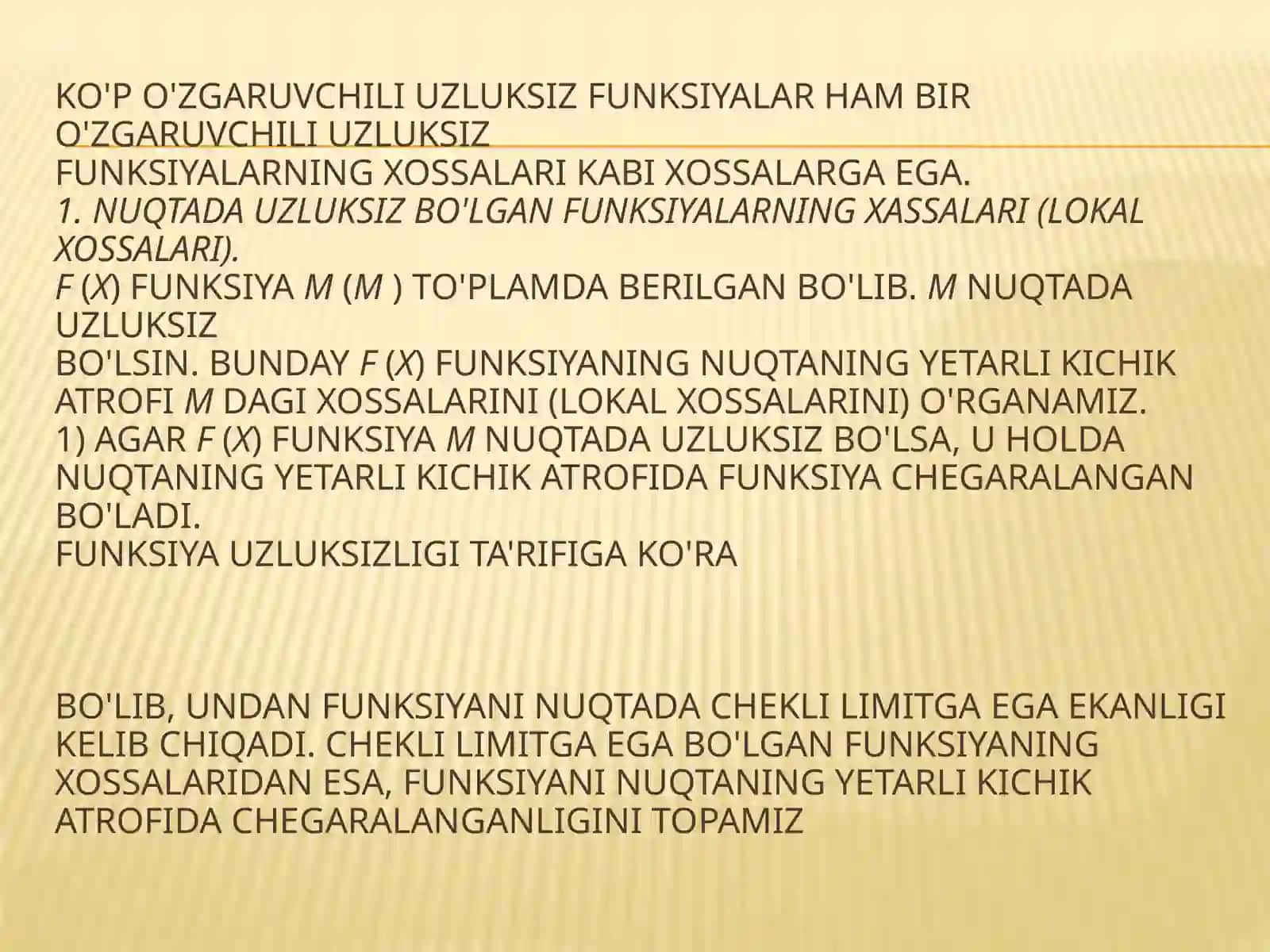 FA kechki guruhi talabasi "Nizomi Nomiddagi" Matematika nazorat test savollari 4