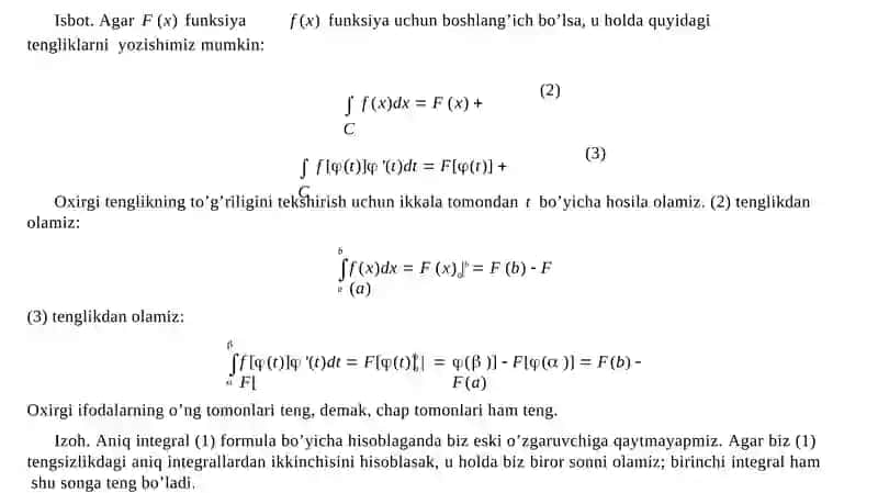 Aniq integralda o’zgaruvchini almashtirish va bo’laklab integrallash 4