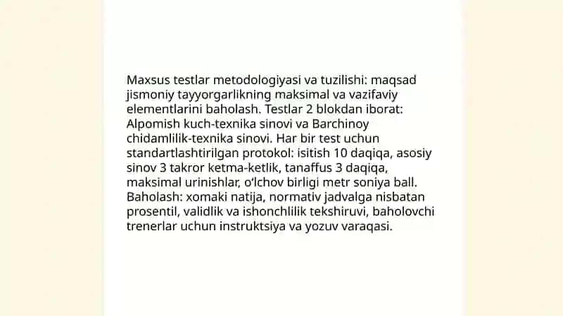 Oʻquvchilarning "Alpomish"va "Barchinoy" maxsus testari orqali jismoniy tayyorgarligini aniqlash 4