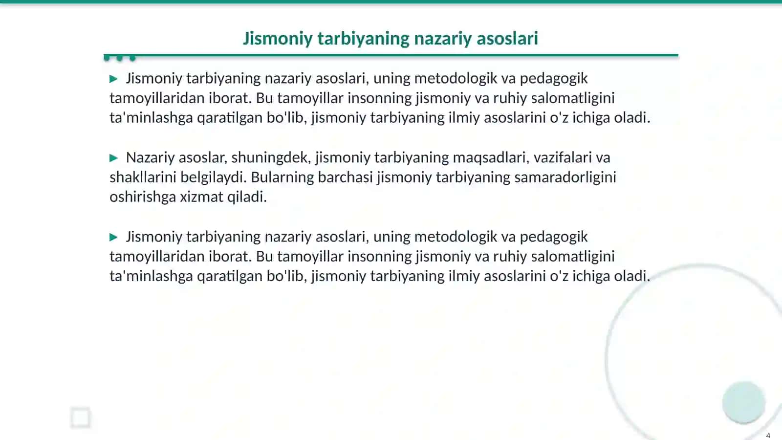 Jismoniy tarbiyaning qanday shakllari mavjud 4