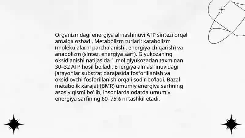 Moddalar va energiya almashinuvini o’rganish.Termoregulyatsiya 4