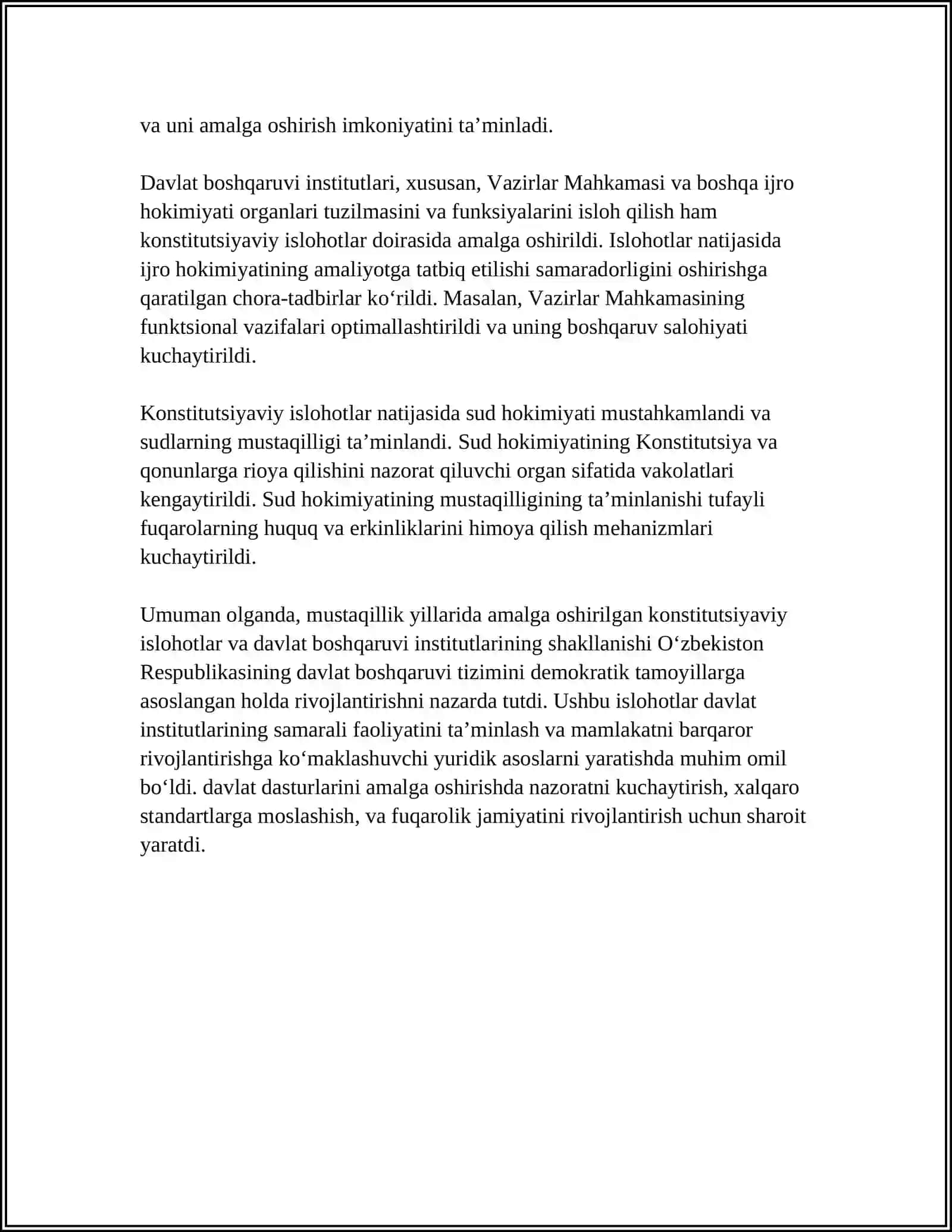 MUSTAQILLIK YILLARIDA DAVLAT BOSHQARUVI TIZIMIDA AMALGA OSHIRILGAN ISLOHOTLAR 4
