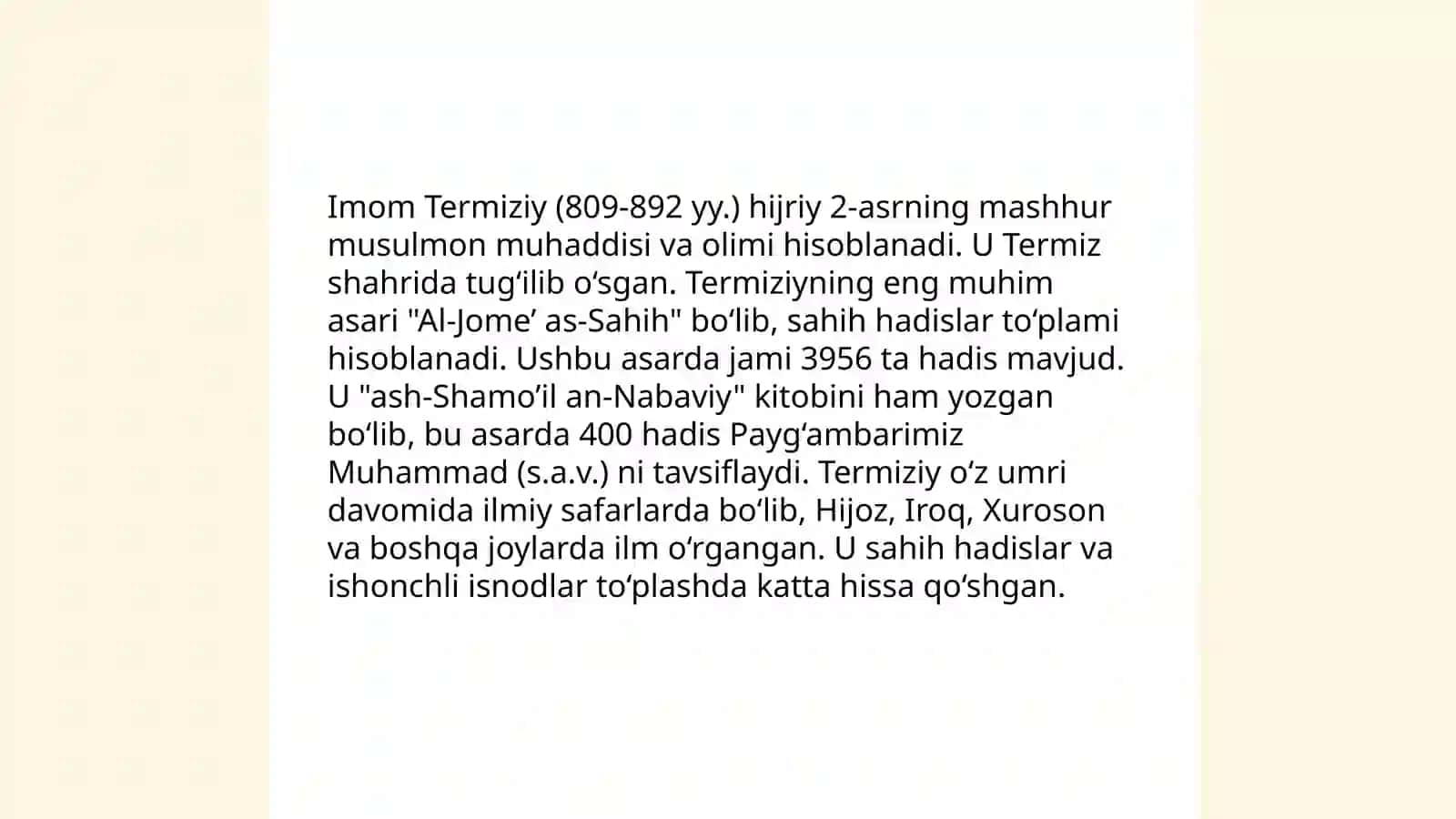 Imom Buxoriy va Imom Termiziyning hadis ilmiga qoʻshgan hissalarining qiyosiy tahlili 4