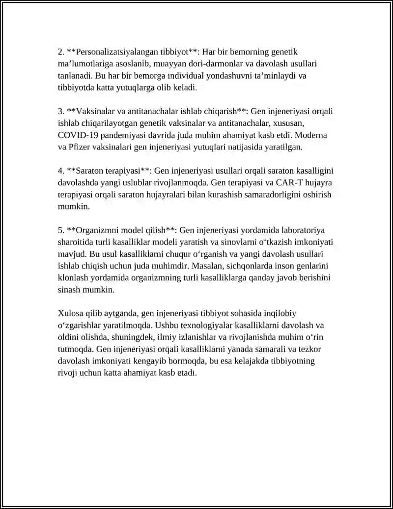 GEN INJENERIYASI VA UNING MEDITSINA AMALIYOTIDA QOLLANILISHI 4