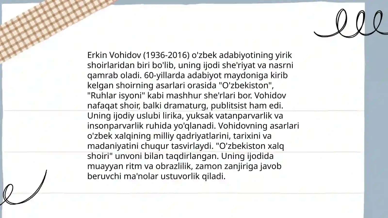 Erkin Vohidovning"So'z latofati"asari va badiiy ijod muammolari 4