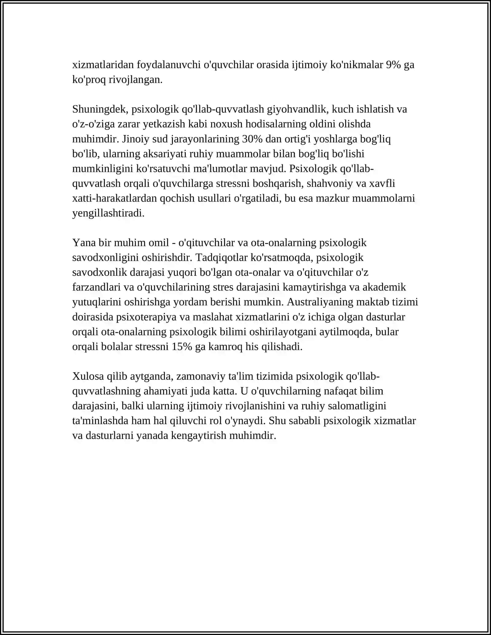 ZAMONAVIY TA‘LIMDA PSIXOLOGIK - PEDAGOGIK QO‘LLAB QUVVATLASHLARNI RIVOJLANTIRISH 4