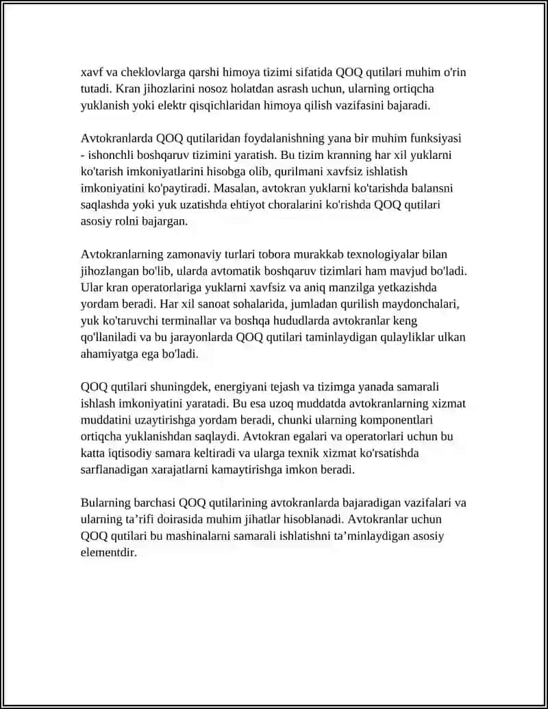 AVTOKRANLARDA QUVVAT OLISH (QOQ) QUTILARDAN FOYDALANISH 4
