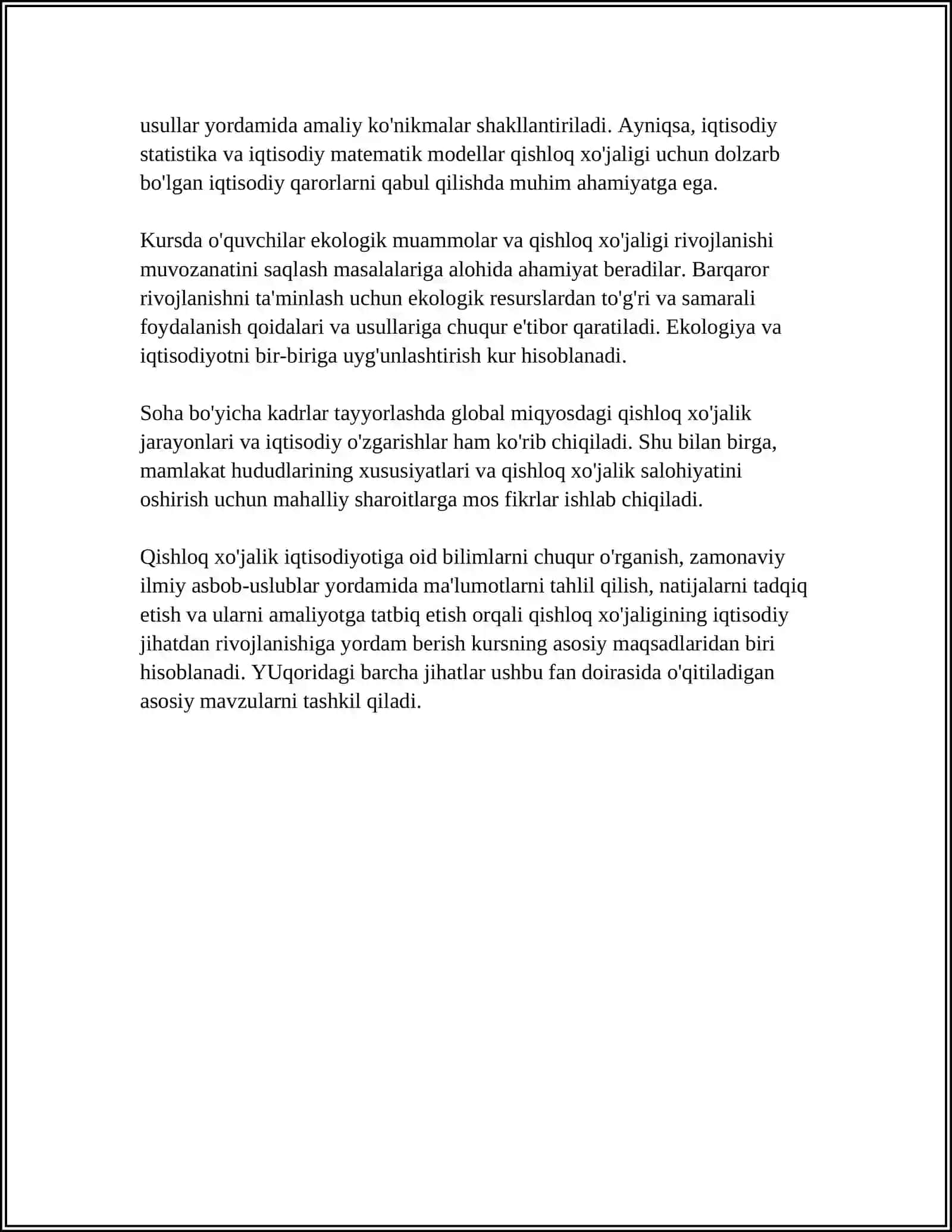 QISHLOQ XOJALIK IQTISODIYOTI KURSI 4