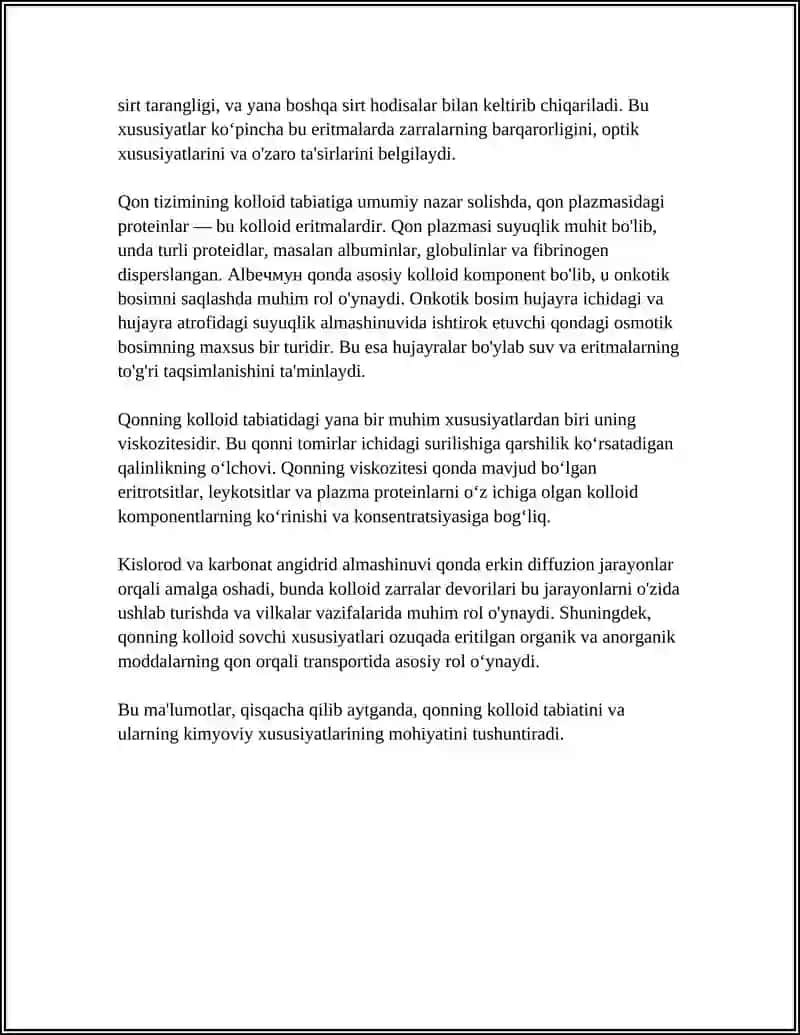 KOLLOID SISTEMALARNI DIALIZ YOLI BILAN TOZALASH GEMODIALIZNI OTKAZISHDA KIMYONING AHAMIYATINI OCHIB BERUVCHI MARUZA TAYYORLASH 4