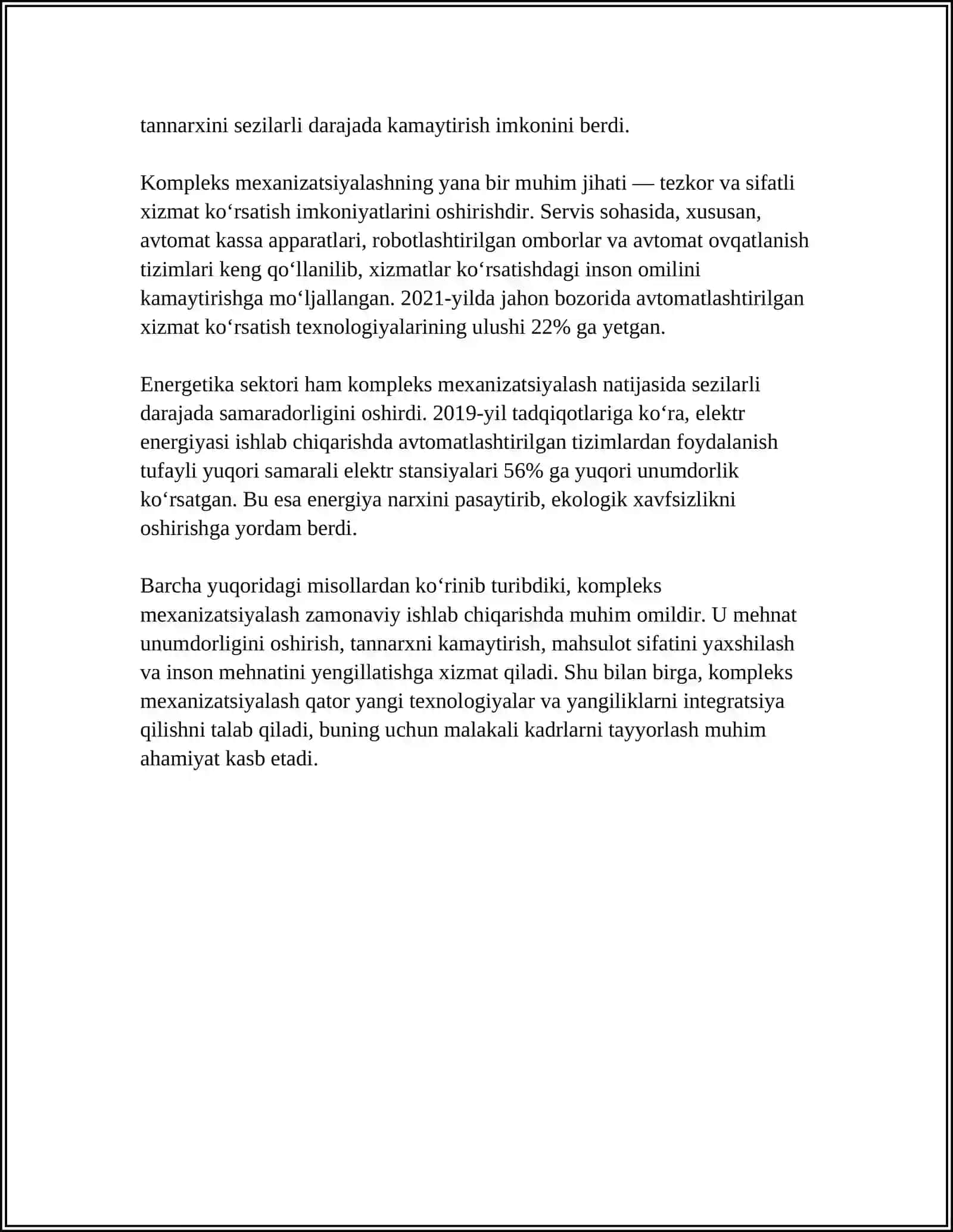 KOMPLEKS MEXANIZATSIYALASH TARKIBINI TASHKIL QILISH BO’YICHA ASOSIY QOIDALAR VA KOMPLEKS MEXANIZATSIYALASH TARKIBI TASNIFLARI 4