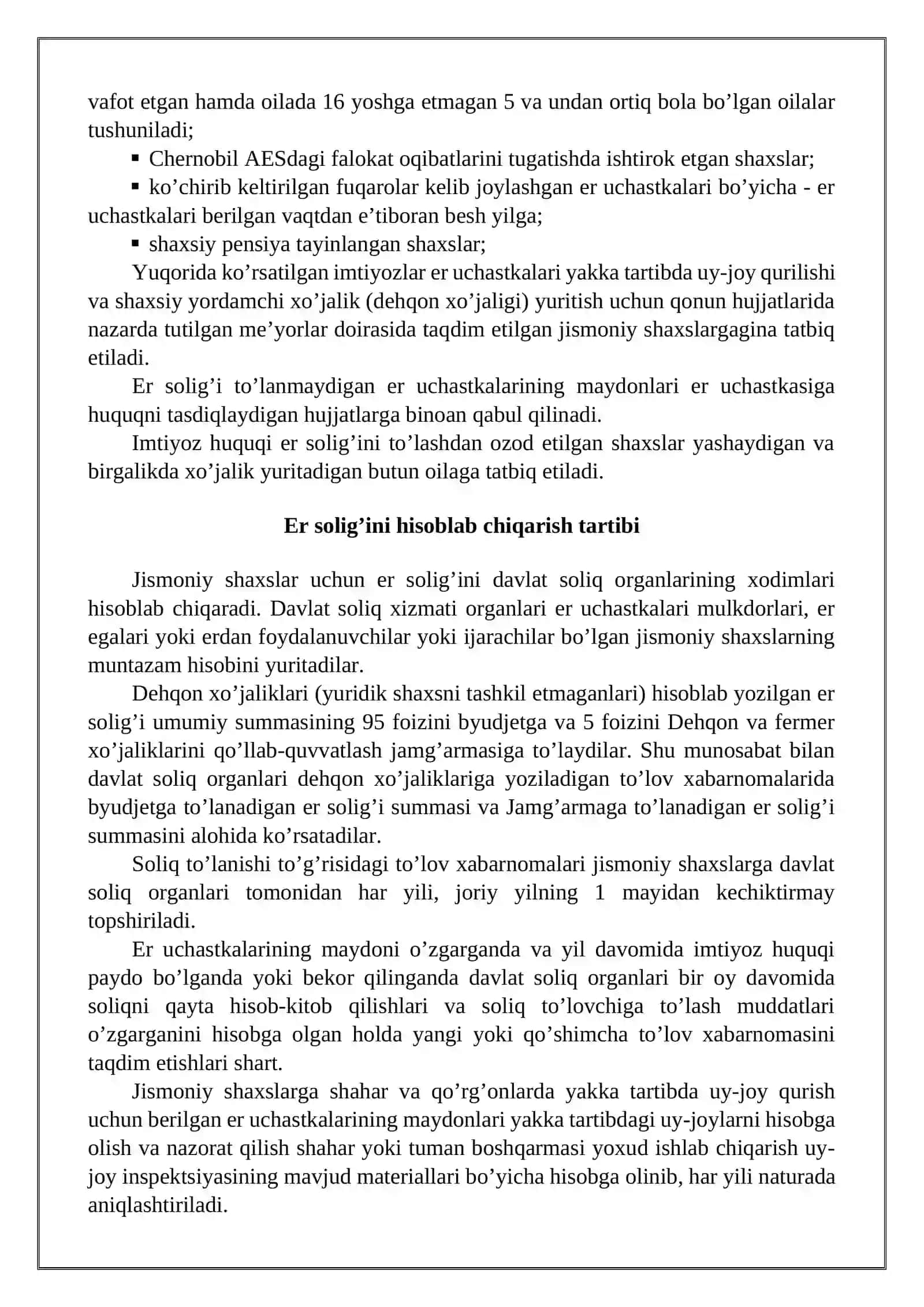 Jismoniy shaxslardan olinadigan yer solig’i 4