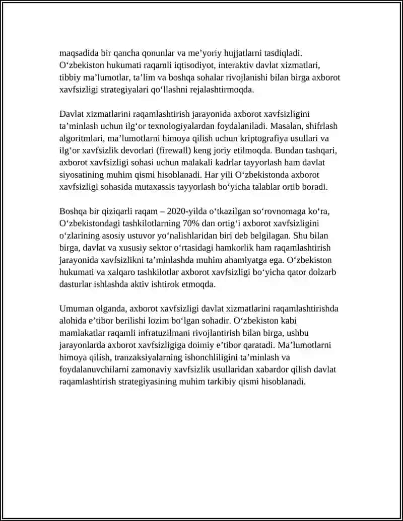DAVLAT XIZMATLARINI RAQAMLASHTIRISHDA AXBOROT XAVFSIZLIGINING O‘RNI 4