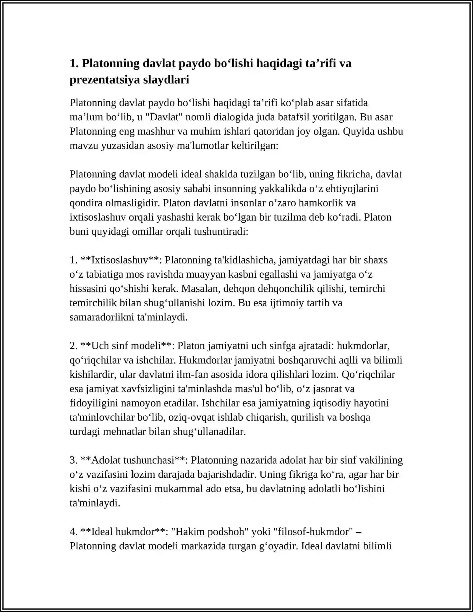 DAVLAT PAYDO BOʻLISHIGA OID SHARQ VA GʻARB MUTAFAKKIRLARI TAʼRIFLARNI TAVSIFLASH VA ULAR BOʻYICHA PRZINTATSIYA TAYYORLASH 4