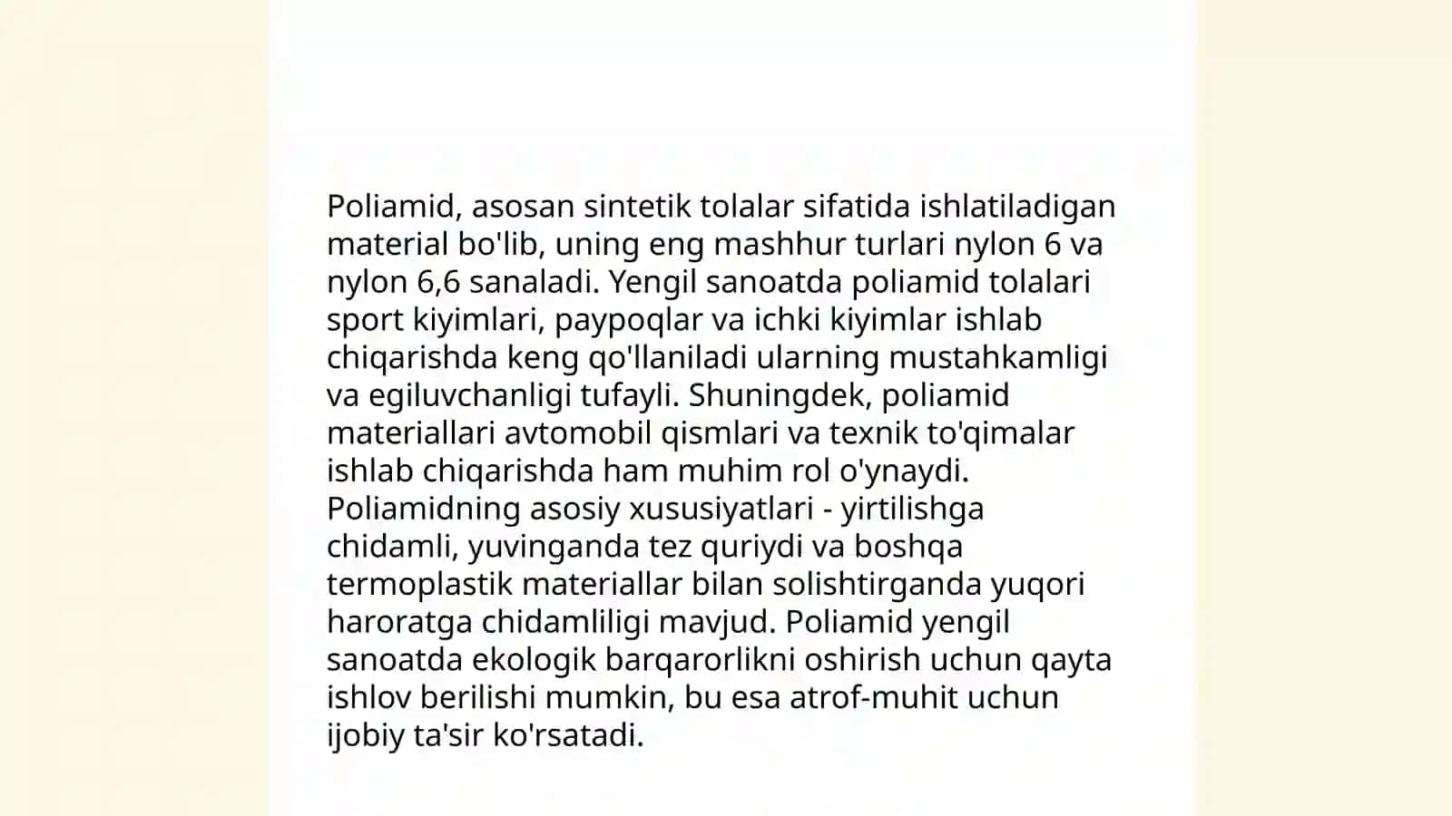 To'qimachilik va yengil sanoatda qo'llaniladigan eng muhim polimerlar 4