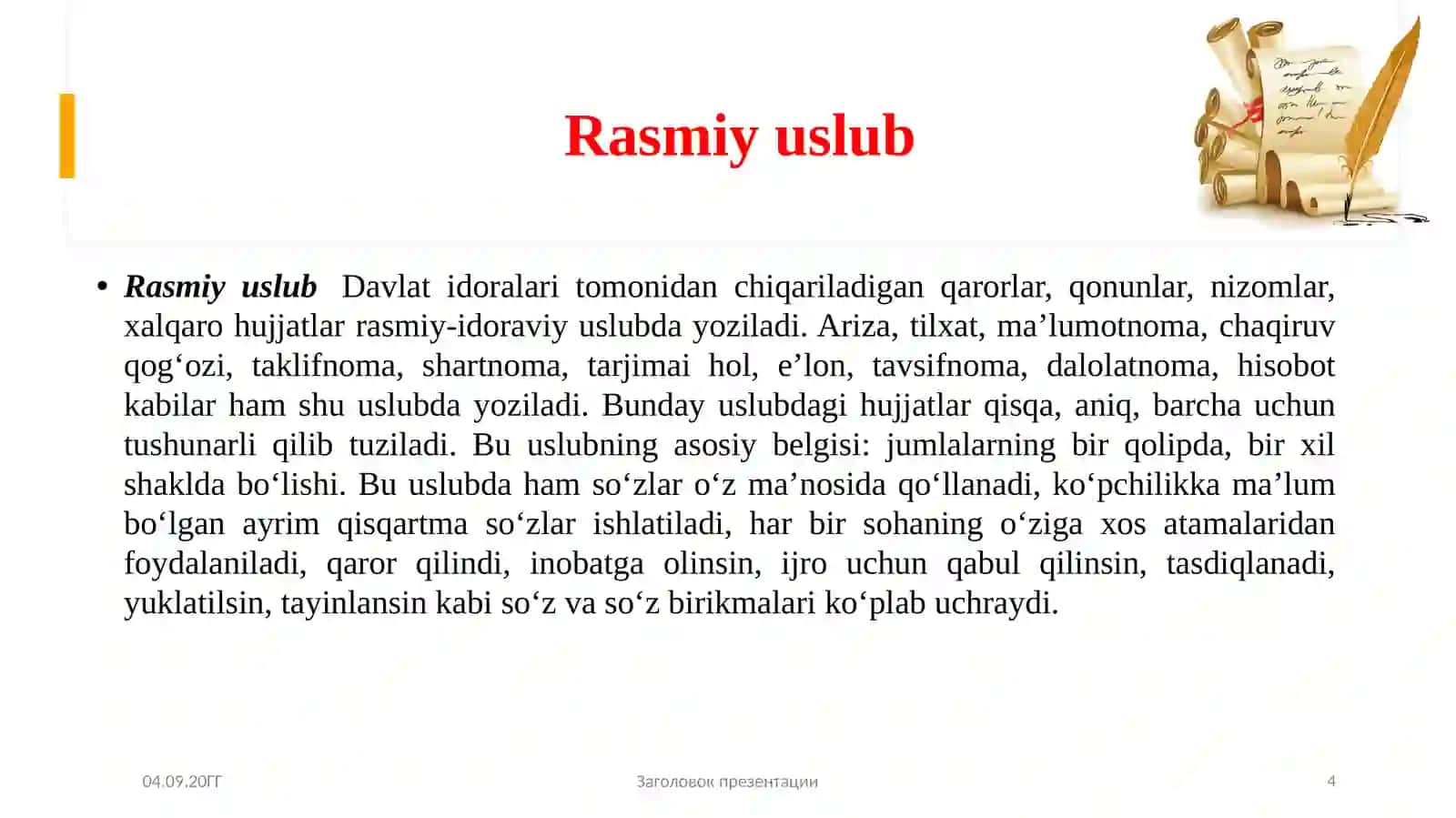 Rasmiy-idoraviy uslub va uning uslubiy xususiyatlari 4