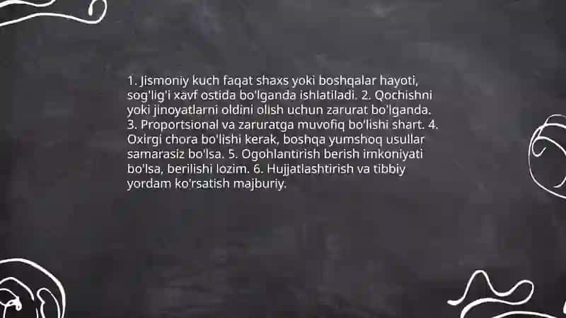 Jismoniy kuchni qo‘llashning huquqiy asoslari va qonunchilik talablari 4