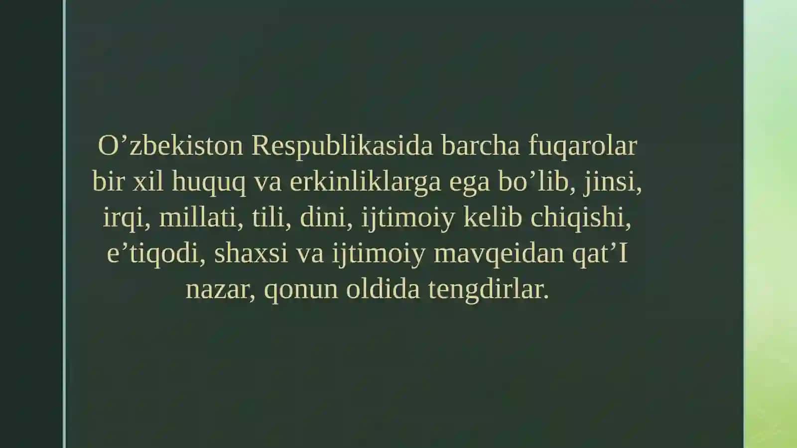 O’zbekistondai nson huquqlari va erkinliklari kafolatining yaratilishi 4