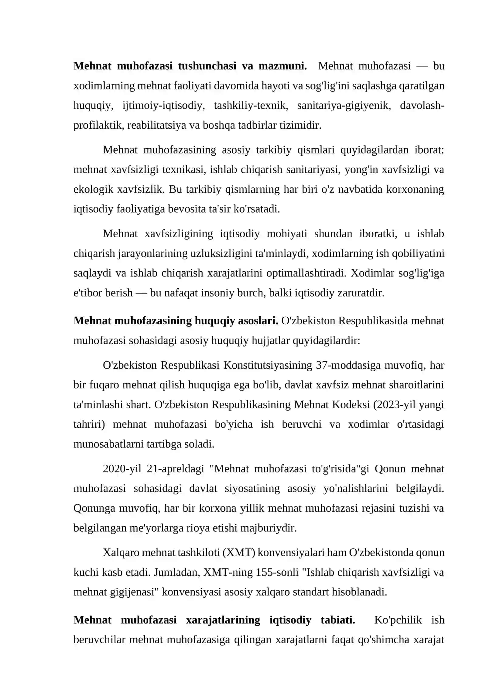 MEHNAT MUHOFAZASI TADBIRLARINING KORXONA IQTISODIY SAMARADORLIGIGA TA'SIRI 4
