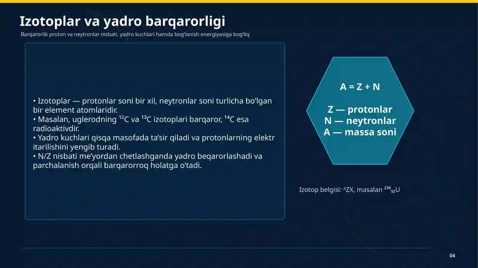 Atom fizikasi. Radioaktivlik. Radioaktiv siljish qonuni, nurlanish turlari, himoyalanish va radioaktiv chiqindilarni saqlash 4